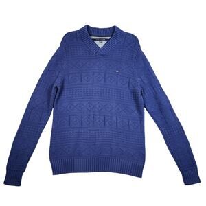 Tommy Hilfiger Mens‎ Heavy Knit Fisherman Sweater Size XL Blue Oversized Cotton
